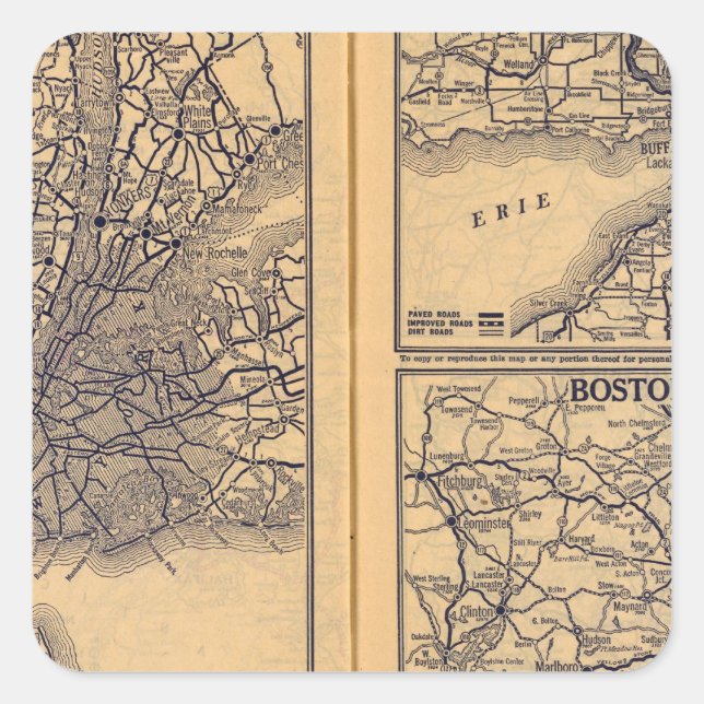 New York, Buffalo, Boston Square Sticker (Front)
