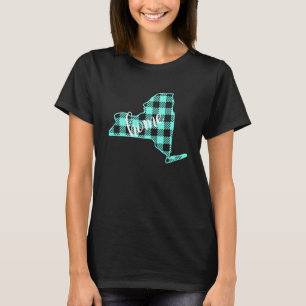 New York Buffalo Plaid Home State Country USA Teal T-Shirt