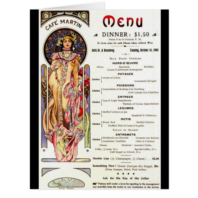 New York Café Menu 1903 (Front)