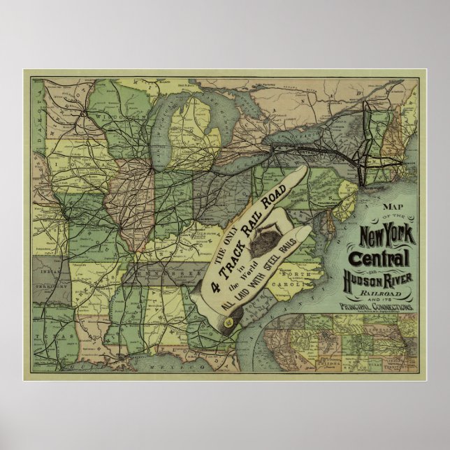 New York Central & Hudson River Railroad Map Poster (Front)