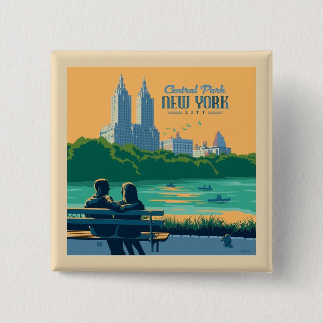 New York Central Park Bench 15 Cm Square Badge (Front)