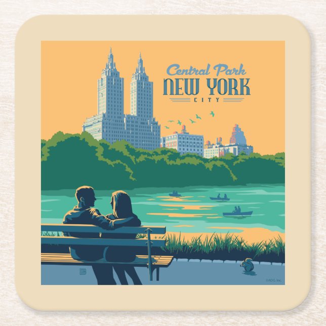 New York Central Park Bench Square Paper Coaster (Front)