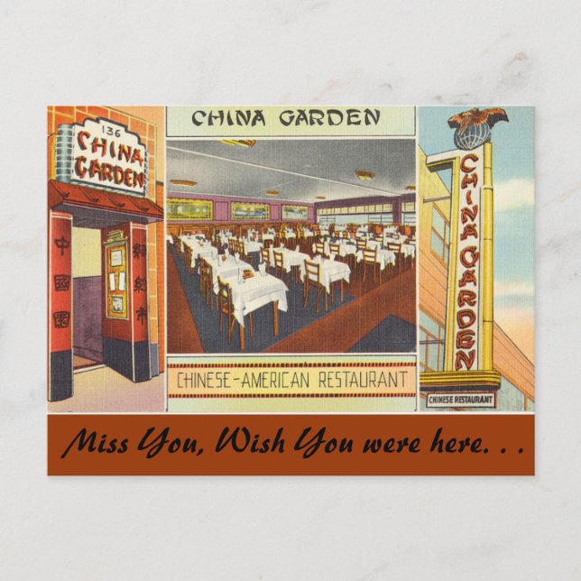 New York, China Garden Restaurant Postcard (Front)