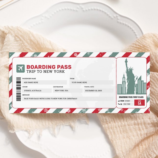 New York Christmas Boarding Pass Gift Ticket Invitation (Creator Uploaded)