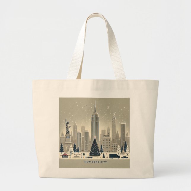 New York Christmas | Statue of Liberty Holiday Large Tote Bag (Front)