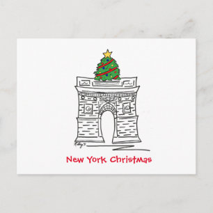 New York Christmas Tree NYC Washington Square Arch Holiday Postcard
