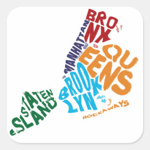 New York City 5 Boroughs Calligram Map Square Sticker