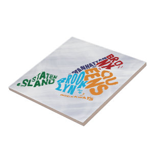 New York City 5 Boroughs Calligram Map Tile