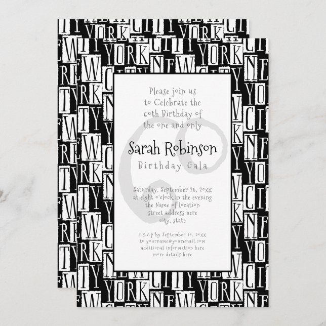 New York City 60th Birthday Party Manhattan Style Invitation (Front/Back)
