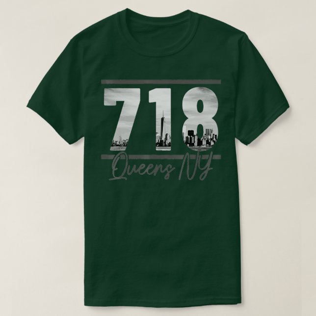 New York City 718 Area Code Skyline Queens NY NYC  T-Shirt (Design Front)