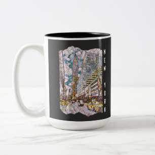 New York City Aesthetic Mosaic Art Two-Tone Coffee Mug