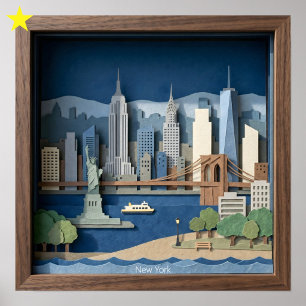New York City America Layered Paper Art Diorama Poster