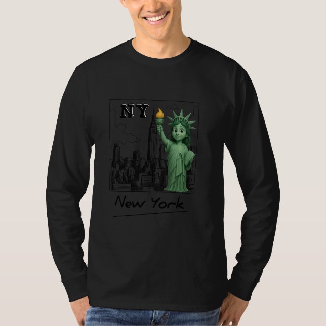 New York City Baby Statue of Liberty Skyline Sketc T-Shirt (Front)