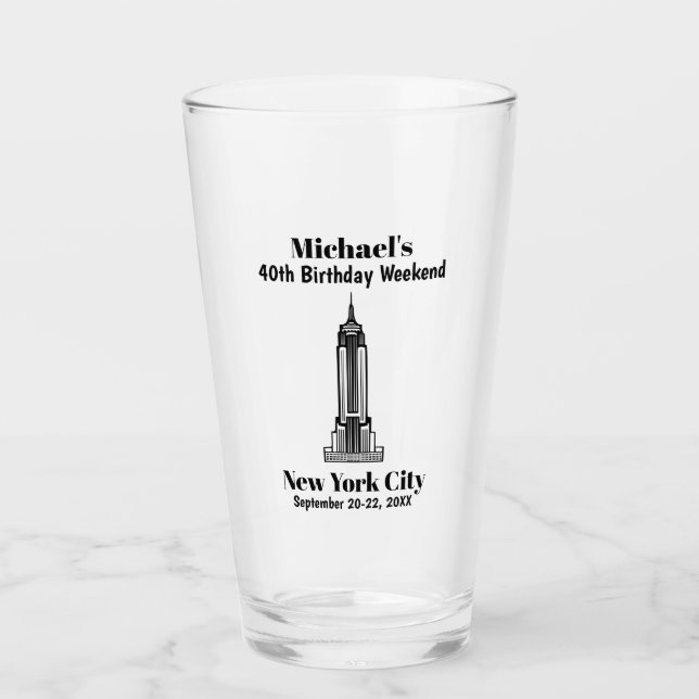 New York City Bachelor Party Guys Trip Beer Pint Glass (Front)