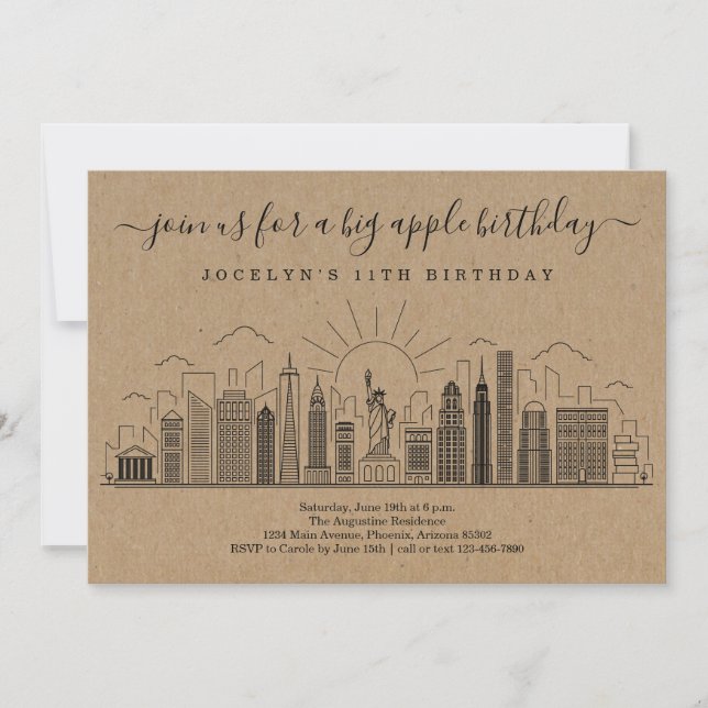 New York City Big Birthday Apple Party Invitation (Front)