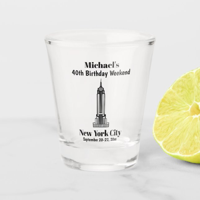 New York City Birthday Party Trip Guys Weekend Shot Glass (Front)