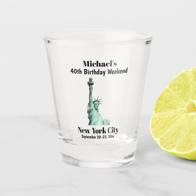 New York City Birthday Party Trip Guys Weekend Shot Glass (Front)