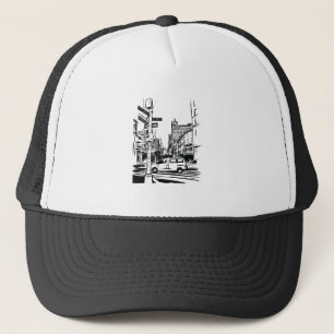 New York City Black and White Urban Street Scene Trucker Hat