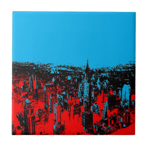 New York City Blue Red Pop Art Tile