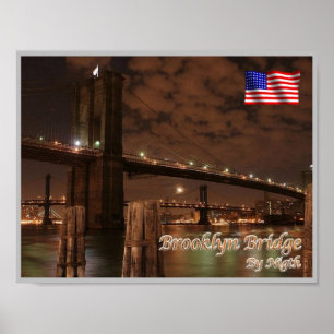 New York City - Brooclyn Bridge by Night - USA - Poster