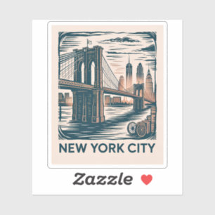 New York City Brooklyn Bridge Bold Retro Skyline