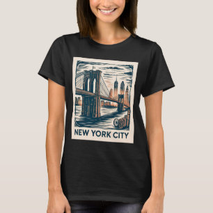 New York City Brooklyn Bridge Bold Retro Skyline _ T-Shirt