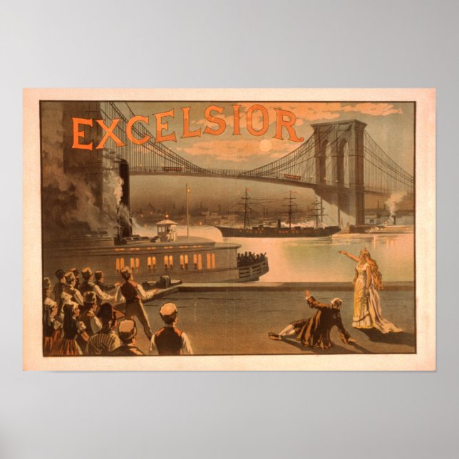 New York City Brooklyn Bridge "Excelsior" Poster (Front)