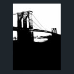 New York City Brooklyn Bridge Silhouette Pop Art Poster<br><div class="desc">Black & White Artistic New York City Night Digital Image - United States of America's Major Cities</div>