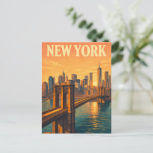New York City Brooklyn Bridge Vintage Travel Postcard