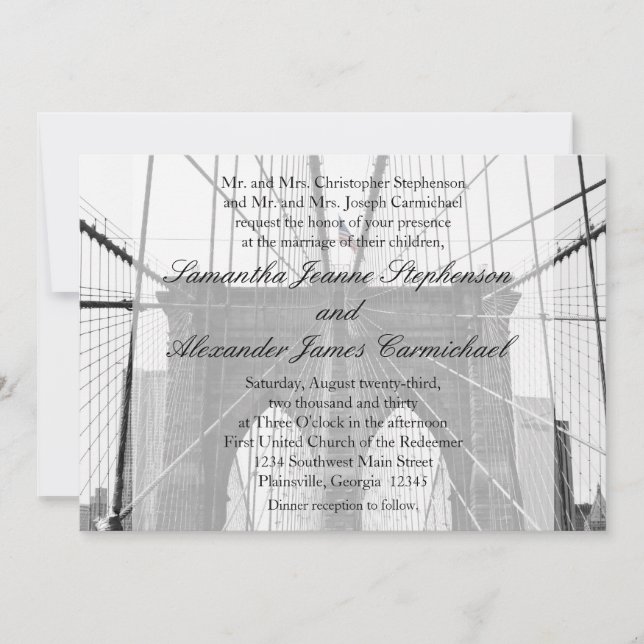 New York City Brooklyn Bridge Wedding Invitation (Front)