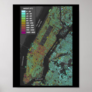 New York City Building Height Map Sticker  Poster