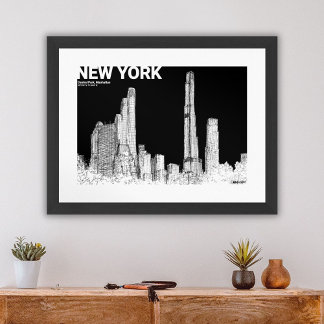 New York City Central Park Skyline Travel Sketch Poster