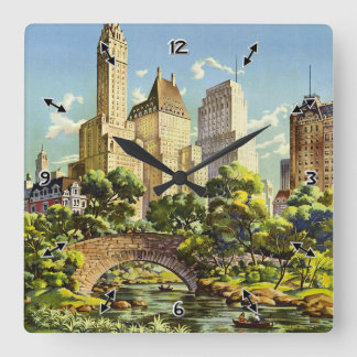 New York City Central Park Vintage Poster Square Wall Clock