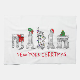 New York City Christmas NYC Buildings Xmas Holiday Tea Towel