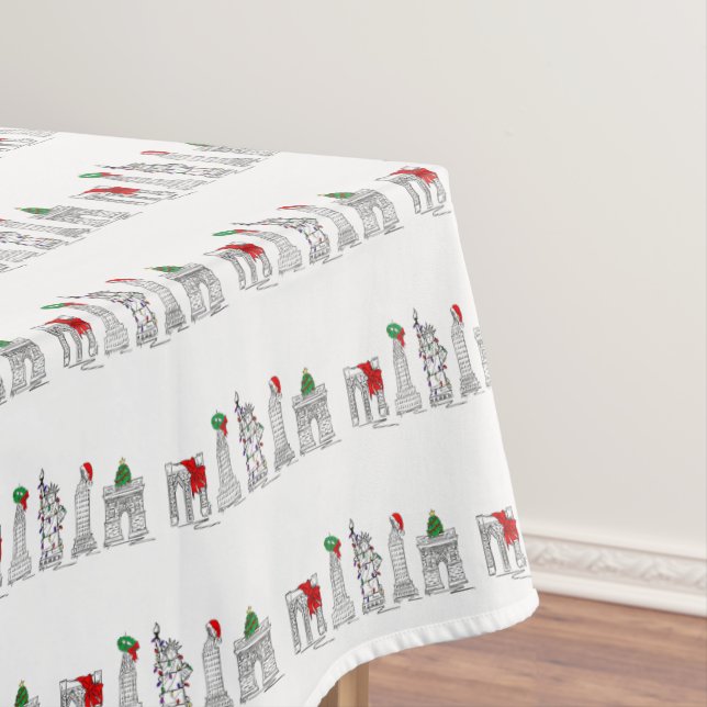 New York City Christmas NYC Holiday Landmarks Tablecloth (In Situ)