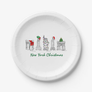 New York City Christmas NYC Landmarks Holiday Paper Plate