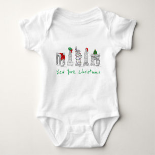 New York City Christmas NYC Landmarks Holiday Xmas Baby Bodysuit