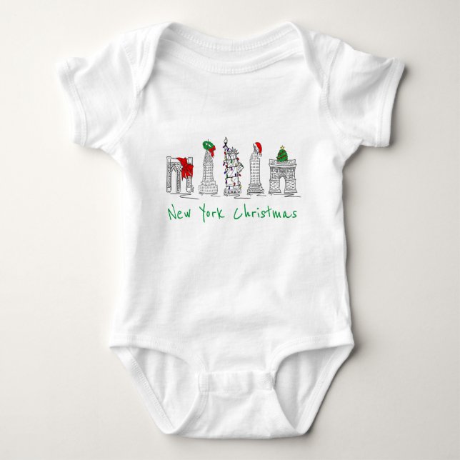 New York City Christmas NYC Landmarks Holiday Xmas Baby Bodysuit (Front)