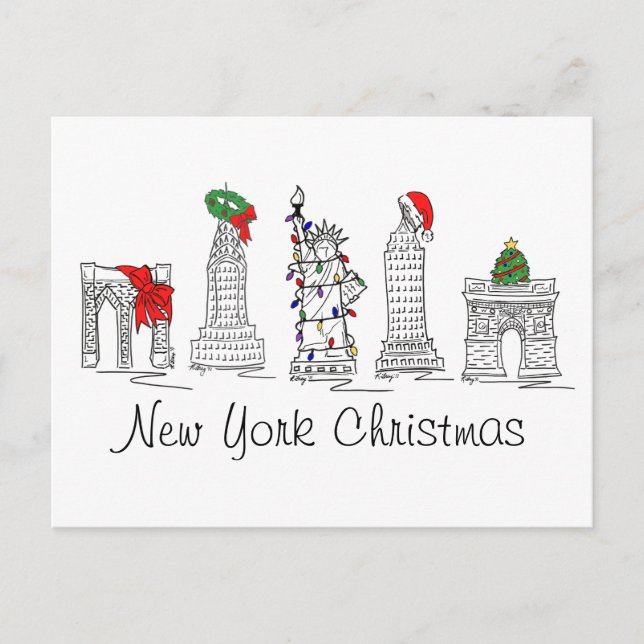 New York City Christmas NYC Xmas Holiday Landmarks Postcard (Front)