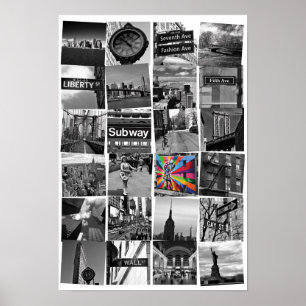 New York City collage of photograps, white Poster