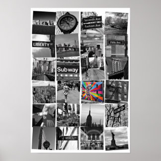 New York City collage of photograps, white Poster