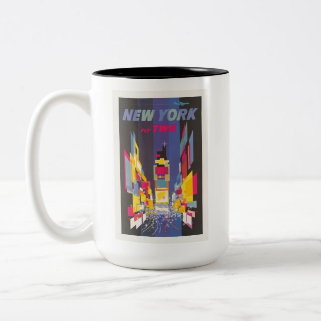 New York City Colourful Times Square Travel Poster Two-Tone Coffee Mug (Left)