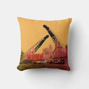 New York City Crane Operator 1930's Skyline Comic Cushion