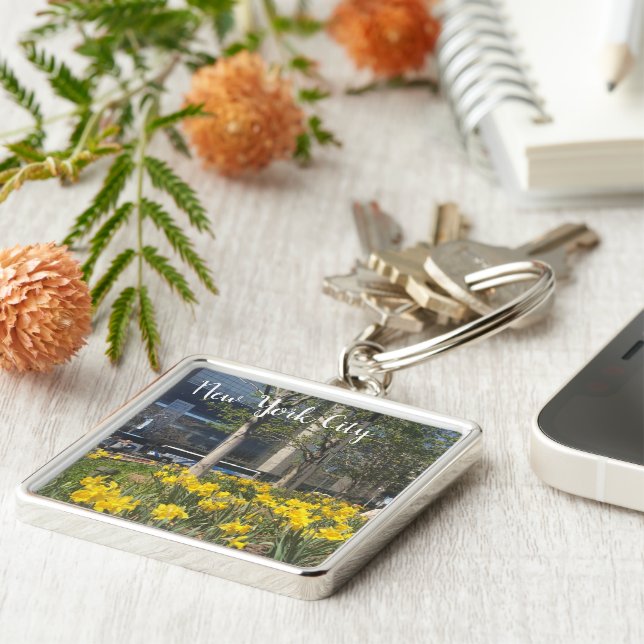 New York City Daffodils Columbus Circle NYC Spring Key Ring (Side)