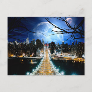 New York City Double Moon Altered Art Postcard
