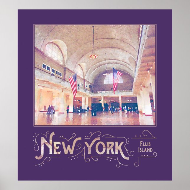 New York City Ellis Island Museum Watercolor Poster (Front)