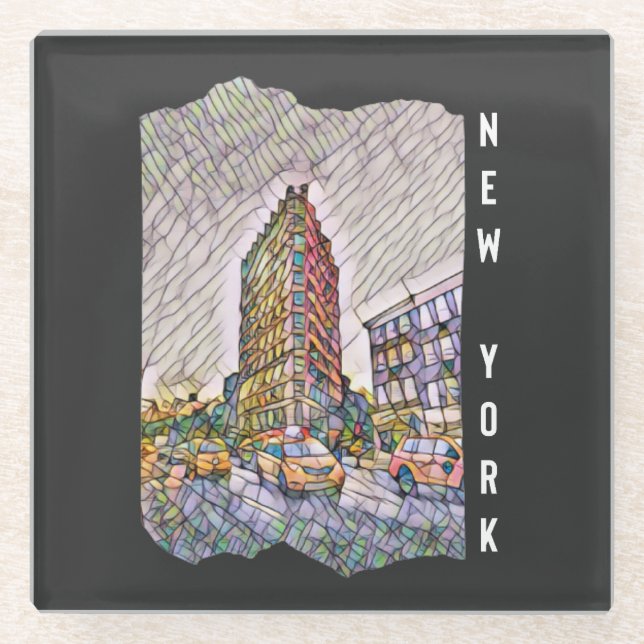 New York City Esthetic Mosaic Art  Glass Coaster (Front)