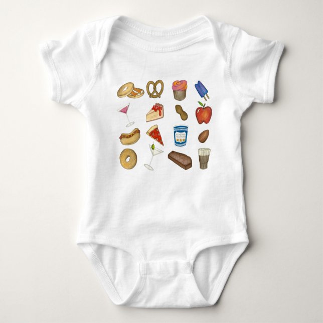 New York City Foodie NYC Foods Tourist Food Print Baby Bodysuit (Front)