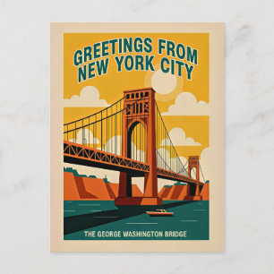 New York City George Washington Bridge Retro Postcard