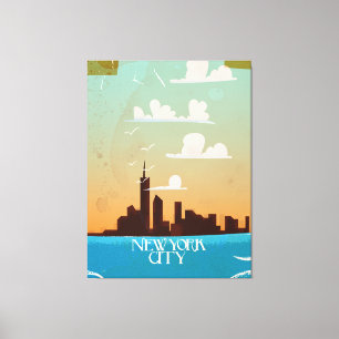 New York City Golden Sunset vintage travel poster Canvas Print